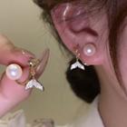 Fish Tail Faux Pearl Stud Earring 1 Pair - Gold - One Size