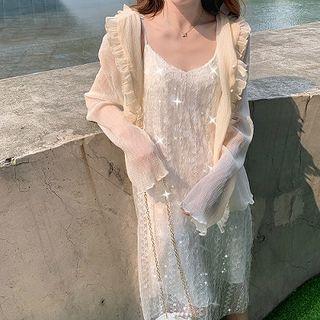 Spaghetti Strap Sequined Midi Dress / Light Jacket