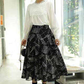 Printed Long Flare Skirt