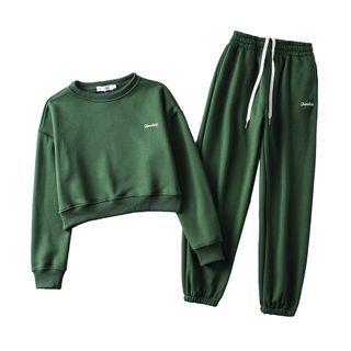 Letter Embroidered Cropped Sweatshirt / Sweatpants