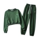 Letter Embroidered Cropped Sweatshirt / Sweatpants