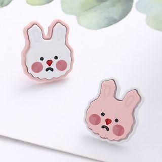 Asymmetrical Rabbit Stud Earring 1 Pair - Earrings - S925 Silver - Pink & White - One Size