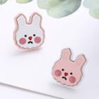 Asymmetrical Rabbit Stud Earring 1 Pair - Earrings - S925 Silver - Pink & White - One Size