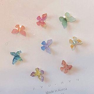 Butterfly Ear Stud Set 1345a - Set - Blue & Yellow & Pink & Purple - One Size