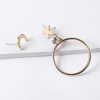 Asymmetrical Moon Star Earring