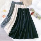 Button-up Pleated Knit Skirt