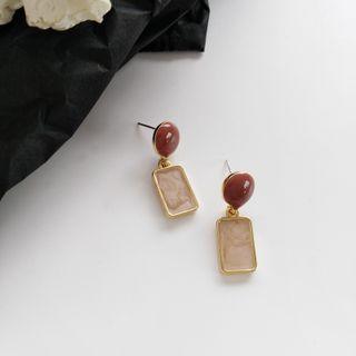 Rectangle Glaze Alloy Dangle Earring 1 Pair - Gold & Maroon & Beige - One Size