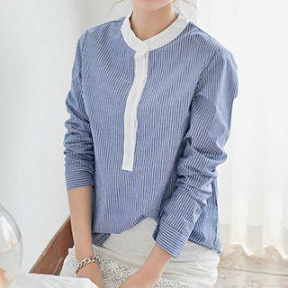 Striped Mandarin Collar Blouse