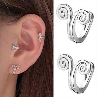 Curve Cuff Earring 1 Pair - Clip On Earring - Silver - One Size