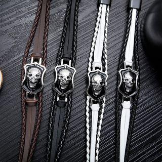 Stainless Steel Skull Braided Leather Bracelet