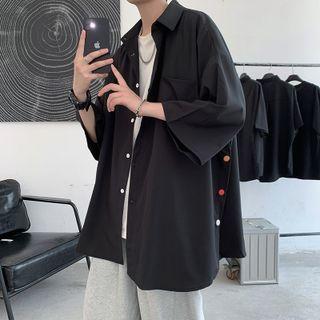 3/4-sleeve Buttoned Hem Shirt