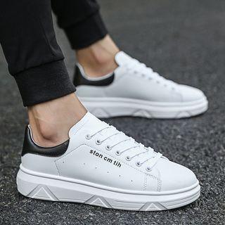Faux-leather Lace-up Lettering Sneakers
