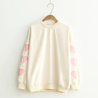 Heart Applique Sweatshirt Beige - One Size