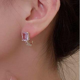 Crystal Sterling Silver Ear Stud 1 Pair - Gold - One Size