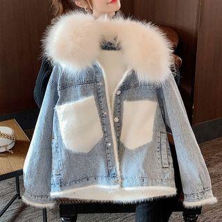 Faux Fur Button Denim Jacket