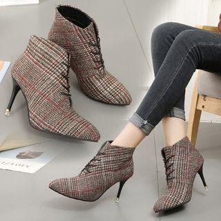 Plaid Lace-up Ankle Boots