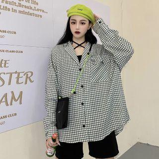 Long-sleeve Check Open-collar Shirt