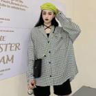 Long-sleeve Check Open-collar Shirt