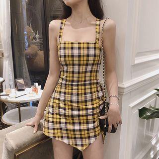 Plaid Open Back Spaghetti Strap Mini Dress