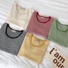 Striped Short-sleeve Slim-fit Knit Top