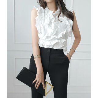 Set: Sleeveless Frill-trim Blouse + Camisole Top