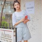 Set: Elbow-sleeve T-shirt + Denim Jumper Shorts