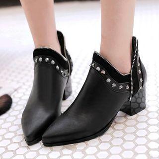 Pointy Studded Chunky Heel Ankle Boots