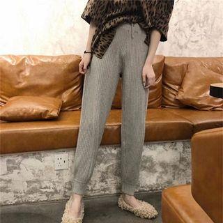Plain High-waist Lace-up Harem Pants