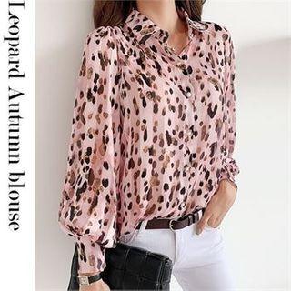 Leopard Print Chiffon Shirt Pink - One Size
