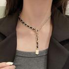 Tag Rhinestone Pendant Alloy Y Necklace Gold - One Size