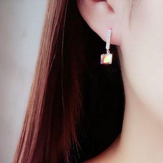 925 Sterling Silver Rhinestone Cube Dangle Earring Silver - One Size