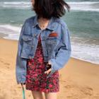 Single-breasted Cropped Denim Jacket Blue - One Size