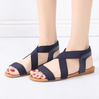 Faux Pearl Cross Strap Flat Sandals