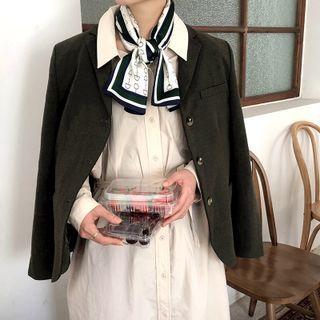 Printed Silk Narrow Scarf Green - 150x15cm - J308