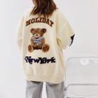 Bear Embroidered Zip-up Cardigan