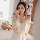Set: Long-sleeve Tie-neck Chiffon Top + Camisole Top