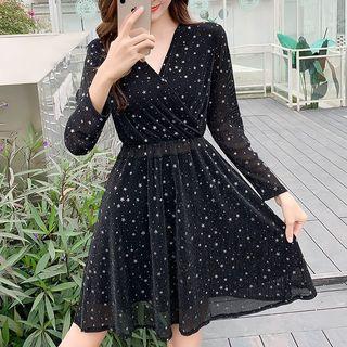 Star Long-sleeve Sheer A-line Dress