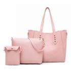 Set: Faux Leather Beaded Tote + Faux Leather Crossbody Bag + Faux Leather Flap-cover Pouch