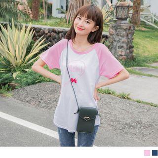 Short-sleeve Raglan Bow-accent T-shirt