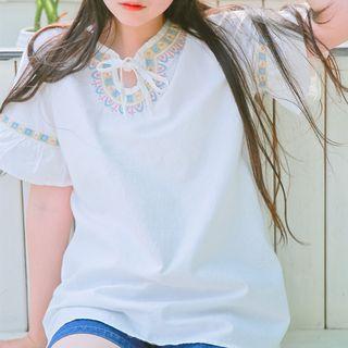 Embroidered Bell Short-sleeve Top