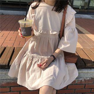 Elbow-sleeve Frill Trim A-line Dress
