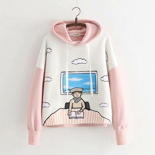 Embroidered Hoodie / Cat Print Hoodie / Mock Two-piece Sweatshirt