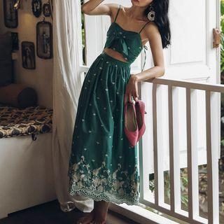 Spaghetti-strap V-neck Printed Sundress