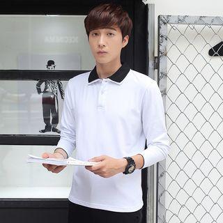 Contrast Collar Long-sleeve Polo Shirt