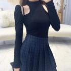 Cold-shoulder Mock-neck T-shirt
