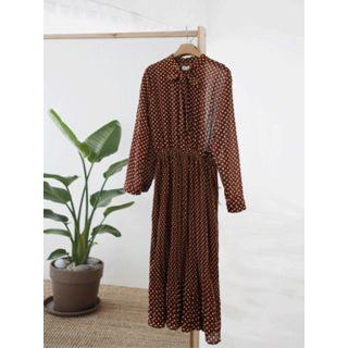 Tie-neck Polka-dot Midi Shirtdress