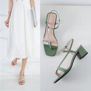 Genuine Leather Block-heel Ankle Strap Sandals