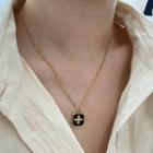 Stainless Steel Rhinestone Square Pendant Necklace E67 - Black & Gold - One Size