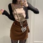 Plaid Cropped Camisole Top / Cardigan / Mini Pencil Skirt