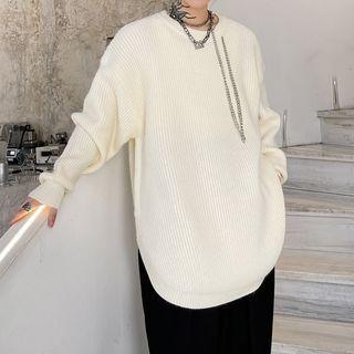 Round Neck Chain Detail Oversized Sweater